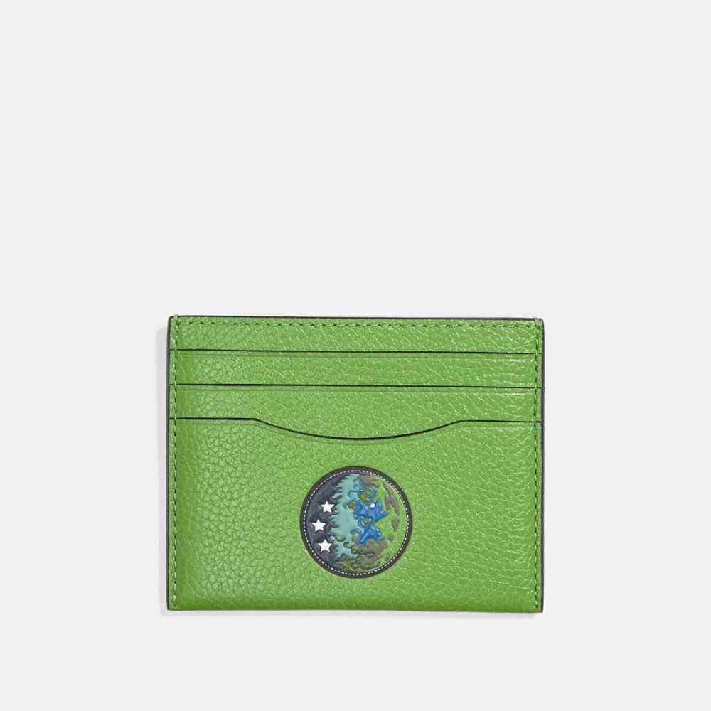 SLIM CARD CASE WITH EARTH MOTIF - COACH f33402 - NEON GREEN