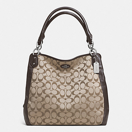 COACH f33424 COLETTE SIGNATURE HOBO SILVER/KHAKI/MAHOGANY