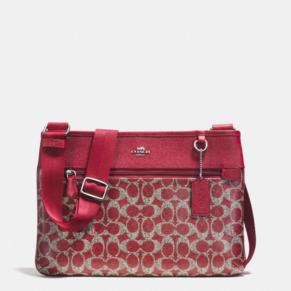 COACH F33479 Spencer Crossbody In Signature  SILVER/RED/RED