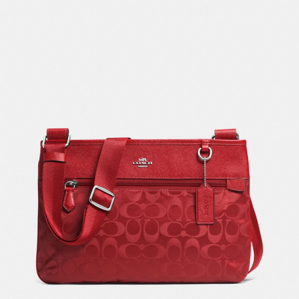 COACH SPENCER CROSSBODY IN SIGNATURE NYLON - SILVER/RED CURRANT - F33483