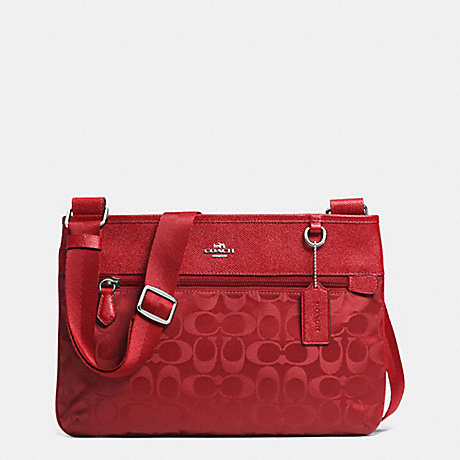 COACH SPENCER CROSSBODY IN SIGNATURE NYLON -  SILVER/RED CURRANT - f33483
