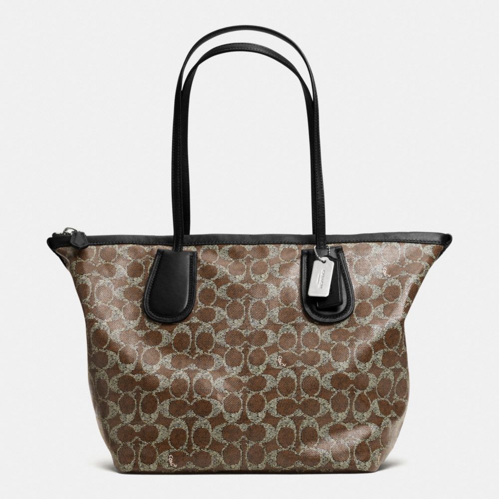 COACH F33504 - COACH TAXI ZIP TOP TOTE IN SIGNATURE DARK NICKEL/BROWN/BLACK