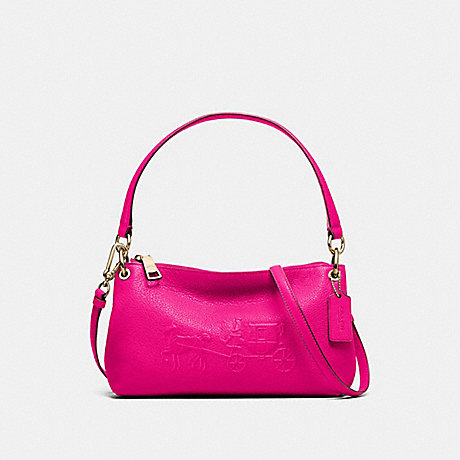 COACH F33521 EMBOSSED HORSE AND CARRIAGE CHARLEY CROSSBODY IN PEBBLE LEATHER -LIGHT-GOLD/PINK-RUBY