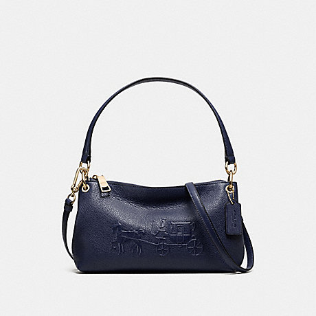 COACH f33521 EMBOSSED HORSE AND CARRIAGE CHARLEY CROSSBODY IN PEBBLE LEATHER LIGHT GOLD/NAVY
