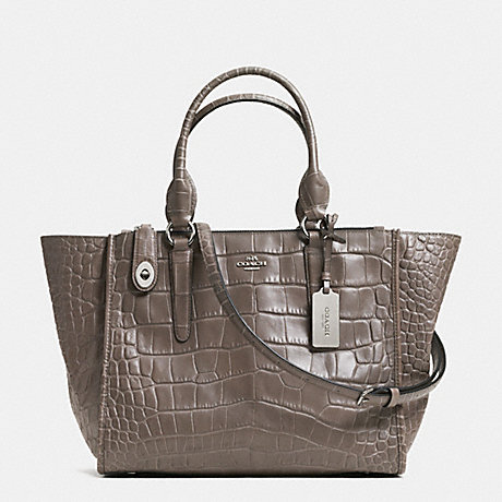 COACH F33529 CROSBY CARRYALL IN CROC EMBOSSED LEATHER -SILVER/MINK