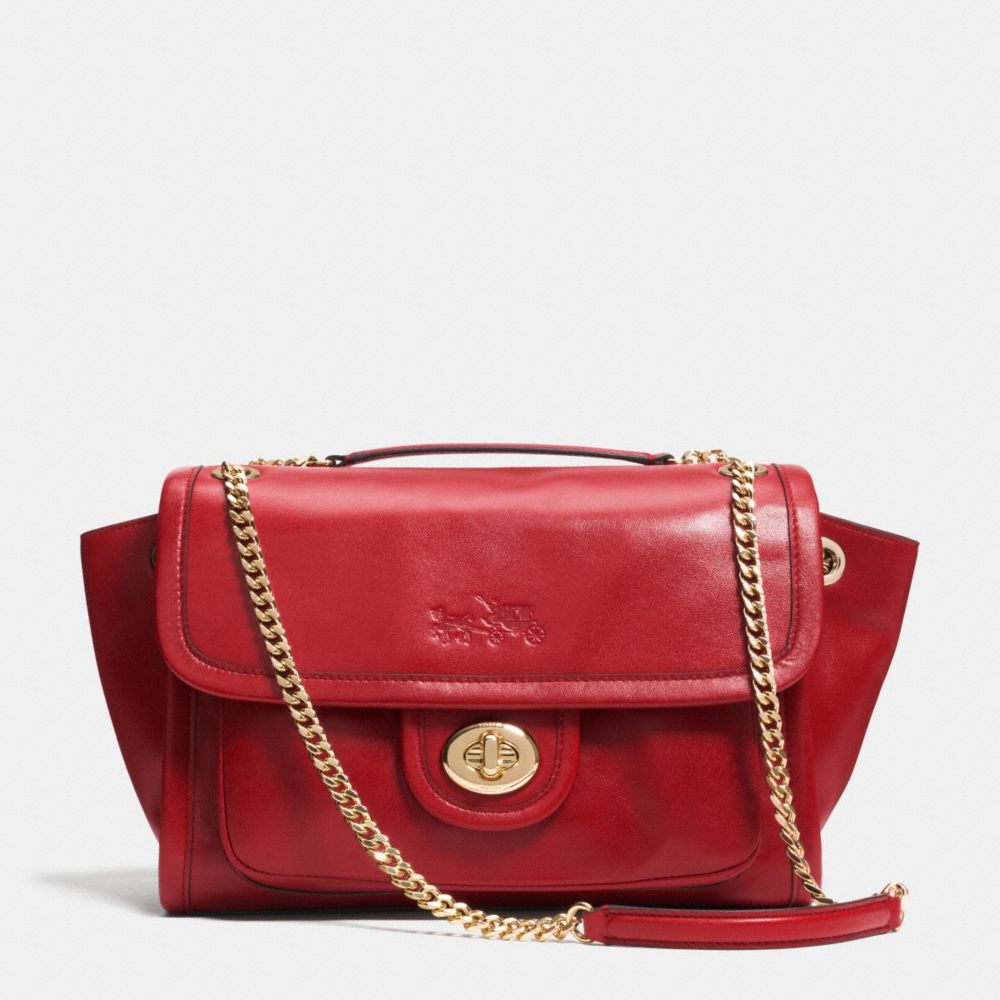 LARGE RANGER FLAP CROSSBODY IN LEATHER - f33544 -  LIGHT GOLD/RED CURRANT