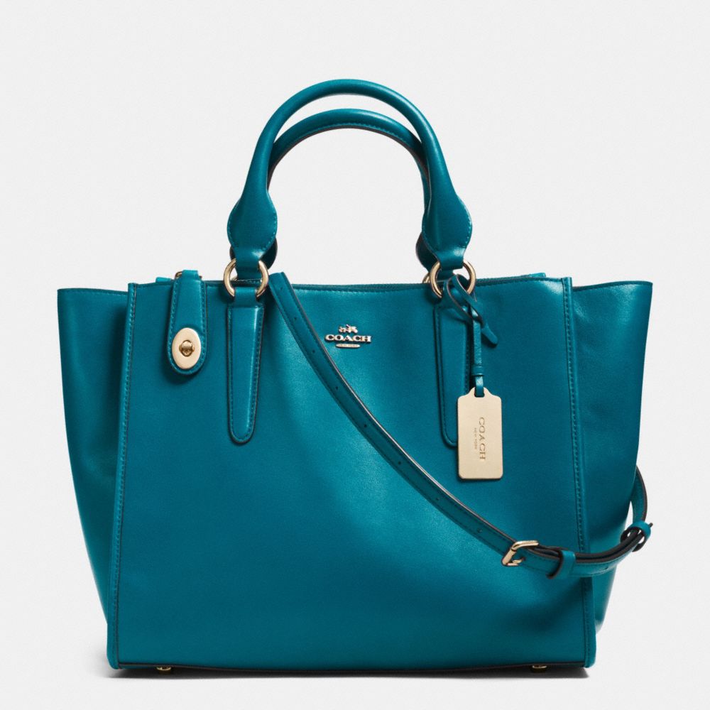 CROSBY CARRYALL IN LEATHER - f33545 -  LIGHT GOLD/TEAL