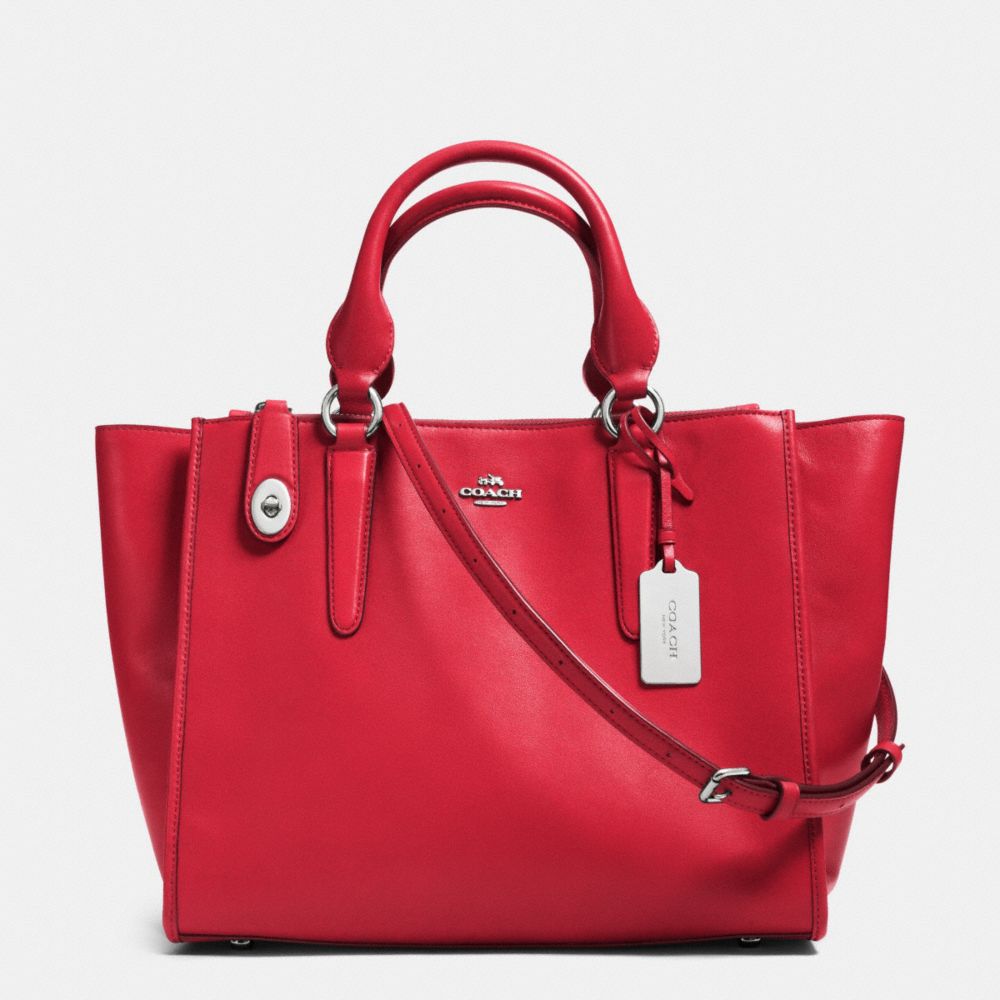 CROSBY CARRYALL IN LEATHER - f33545 - SILVER/TRUE RED