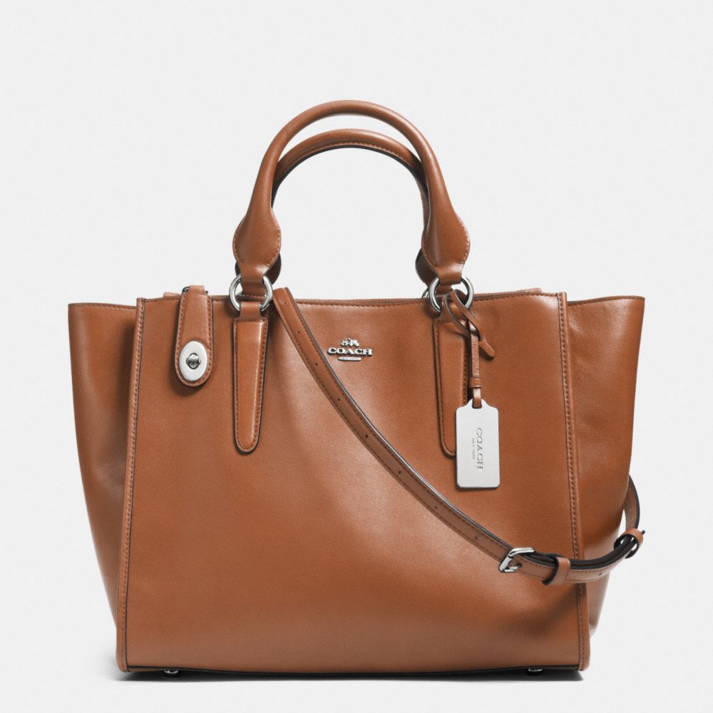 CROSBY CARRYALL IN LEATHER - f33545 - SILVER/SADDLE