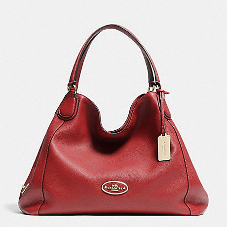 COACH f33547 EDIE SHOULDER BAG IN LEATHER LIGHT GOLD/RED CURRANT