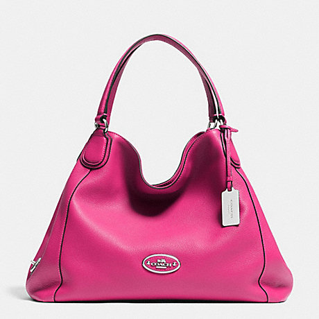 COACH F33547 EDIE SHOULDER BAG IN LEATHER -SILVER/FUCHSIA