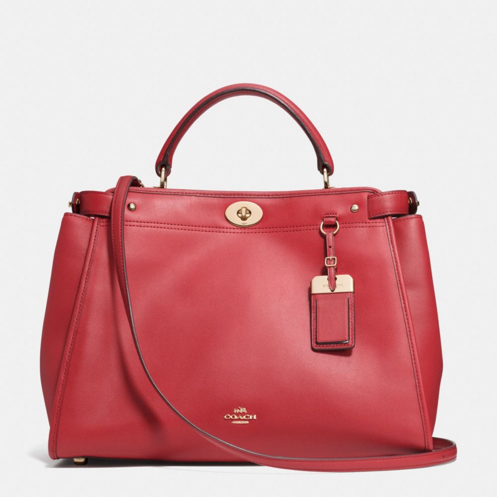 GRAMERCY SATCHEL IN LEATHER - f33549 - LIGHT GOLD/RED CURRANT
