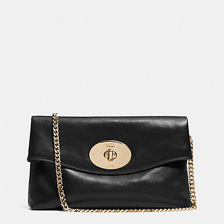 COACH F33568 TURNLOCK CLUTCH IN LEATHER -LIGHT-GOLD/BLACK