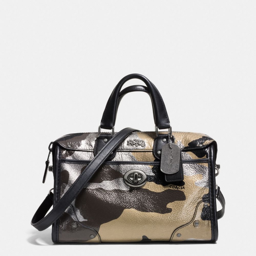 COACH F33629 Rhyder 24 Satchel In Camo Print Metallic Leather  QBMTI