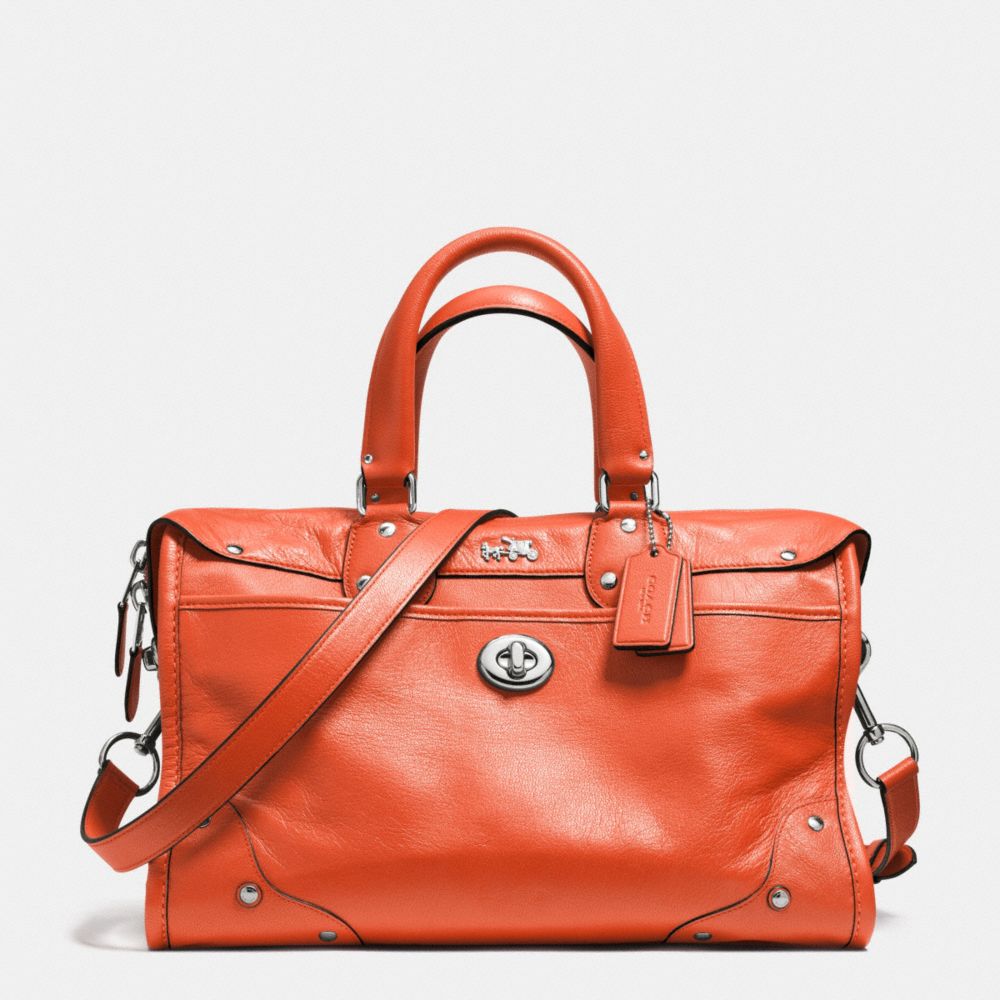 COACH F33689 Rhyder Satchel In Crossgrain Leather  SILVER/CORAL