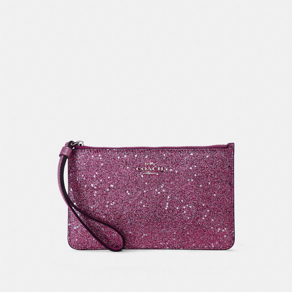 COACH F33702 SMALL WRISTLET WITH STAR GLITTER PRINT FUCHSA-GRND/MRSHMA/SILVER