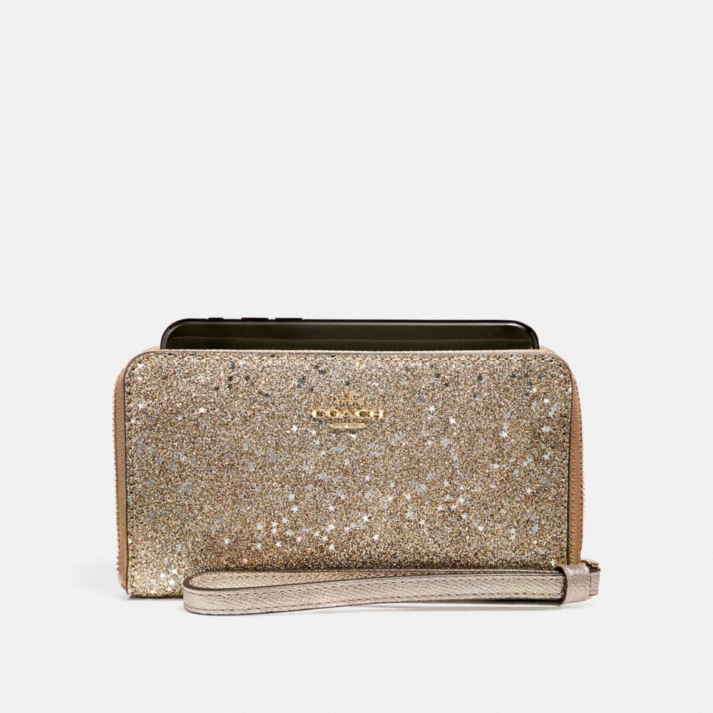 COACH F33703 - PHONE WALLET IN STAR GLITTER PRINT CHAMPAGNE GLITTER /LIGHT GOLD