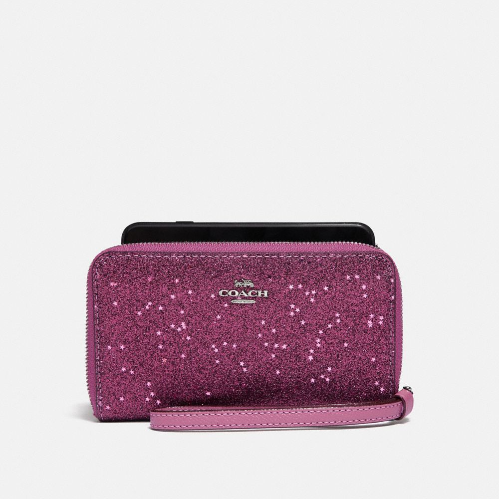 COACH PHONE WALLET IN STAR GLITTER PRINT - fuchsa grnd/mrshma/silver - f33703