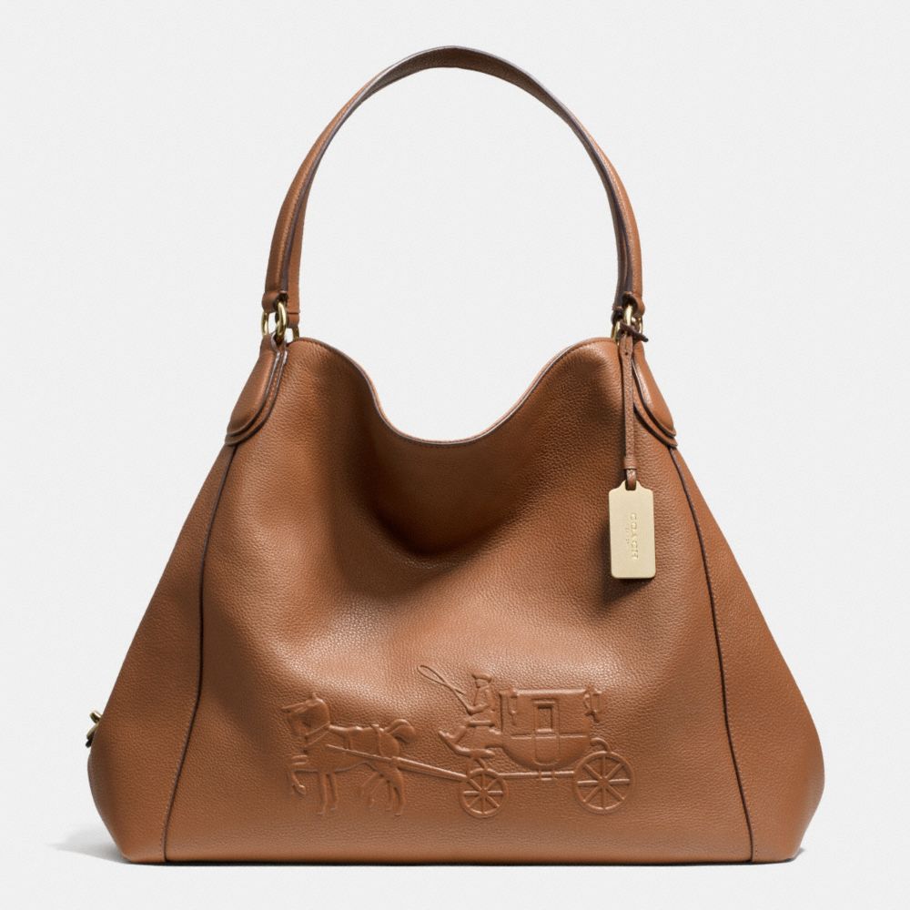 EMBOSSED HORSE AND CARRIAGE LARGE EDIE SHOULDER BAG IN PEBBLE LEATHER - LIGHT GOLD/SADDLE - COACH F33727