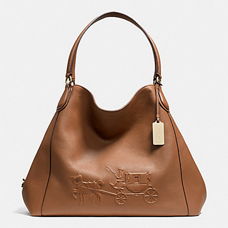 COACH f33727 EMBOSSED HORSE AND CARRIAGE LARGE EDIE SHOULDER BAG IN PEBBLE LEATHER LIGHT GOLD/SADDLE