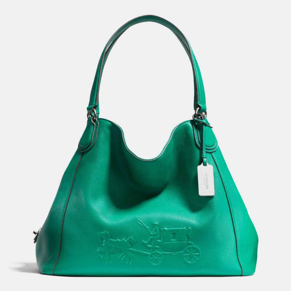 EMBOSSED HORSE AND CARRIAGE EDIE SHOULDER BAG IN PEBBLE LEATHER - f33728 -  SILVER/JADE