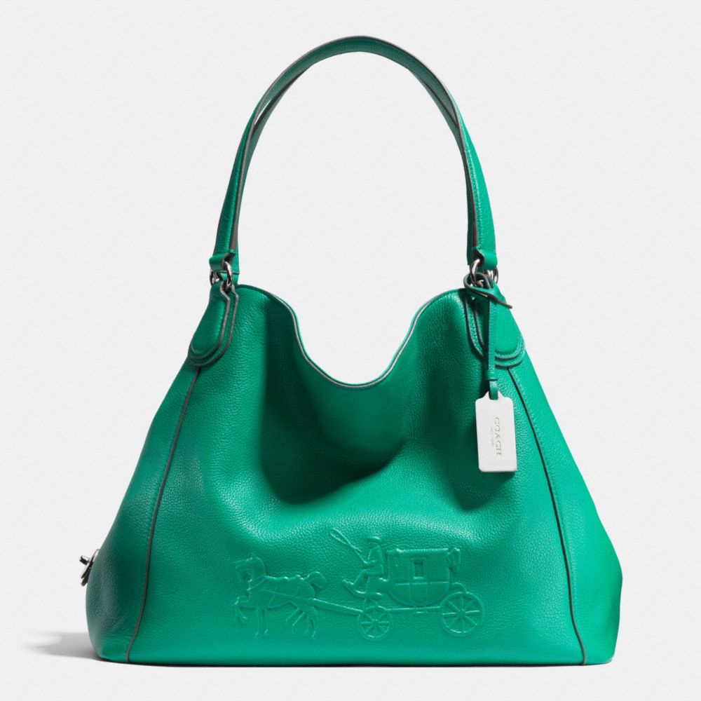 COACH EMBOSSED HORSE AND CARRIAGE EDIE SHOULDER BAG IN PEBBLE LEATHER - SILVER/JADE - F33728