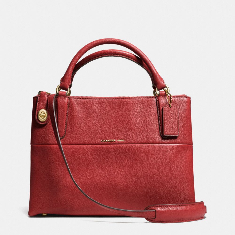 COACH F33732 SMALL TURNLOCK BOROUGH BAG IN PEBBLED LEATHER -LIGHT-GOLD/RED-CURRANT