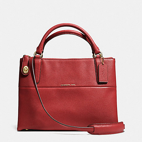 COACH f33732 SMALL TURNLOCK BOROUGH BAG IN PEBBLED LEATHER  LIGHT GOLD/RED CURRANT
