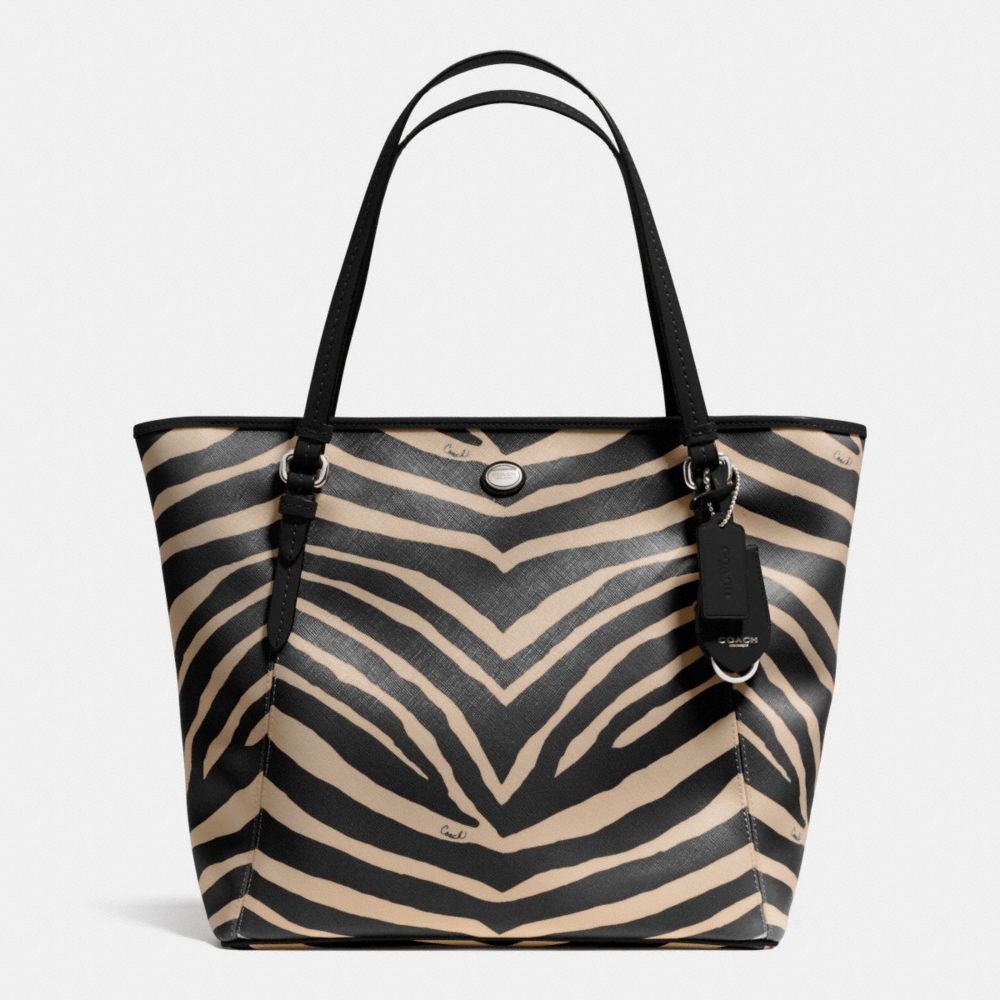 COACH PEYTON ZEBRA PRINT ZIP TOP TOTE - SILVER/BLACK - f33764