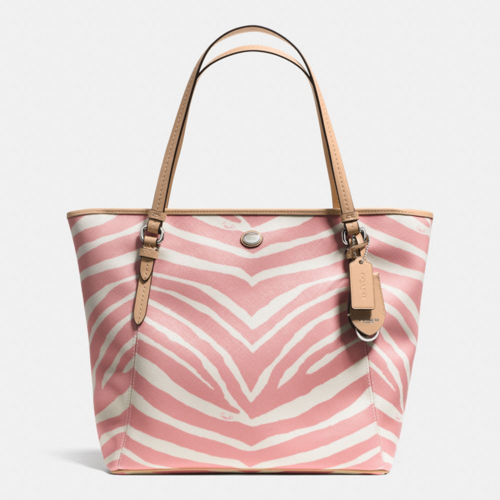 COACH PEYTON ZEBRA PRINT ZIP TOP TOTE - SILVER/PINK TULLE - f33764