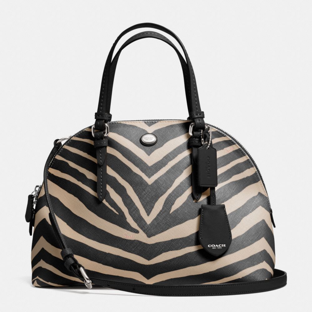 COACH f33766 PEYTON ZEBRA PRINT CORA DOMED SATCHEL SILVER/BLACK