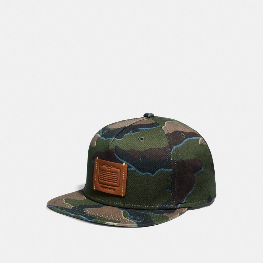 COACH F33775 Printed Flat Brim Hat GREEN CAMO