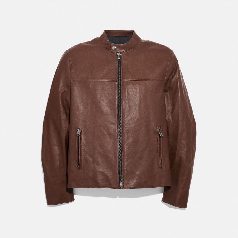 COACH LEATHER RACER JACKET - DARK FAWN - F33779