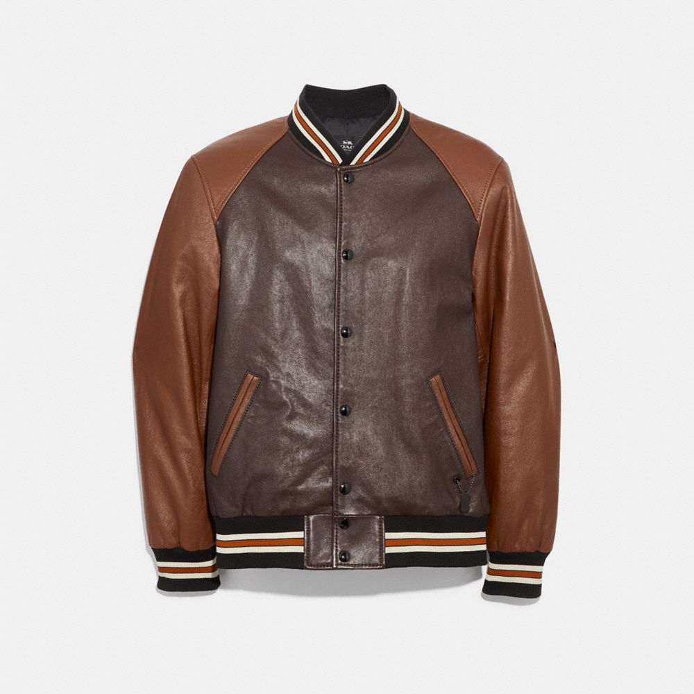 COACH F33784 Leather Varsity Jacket MAHOGANY/DARK FAWN