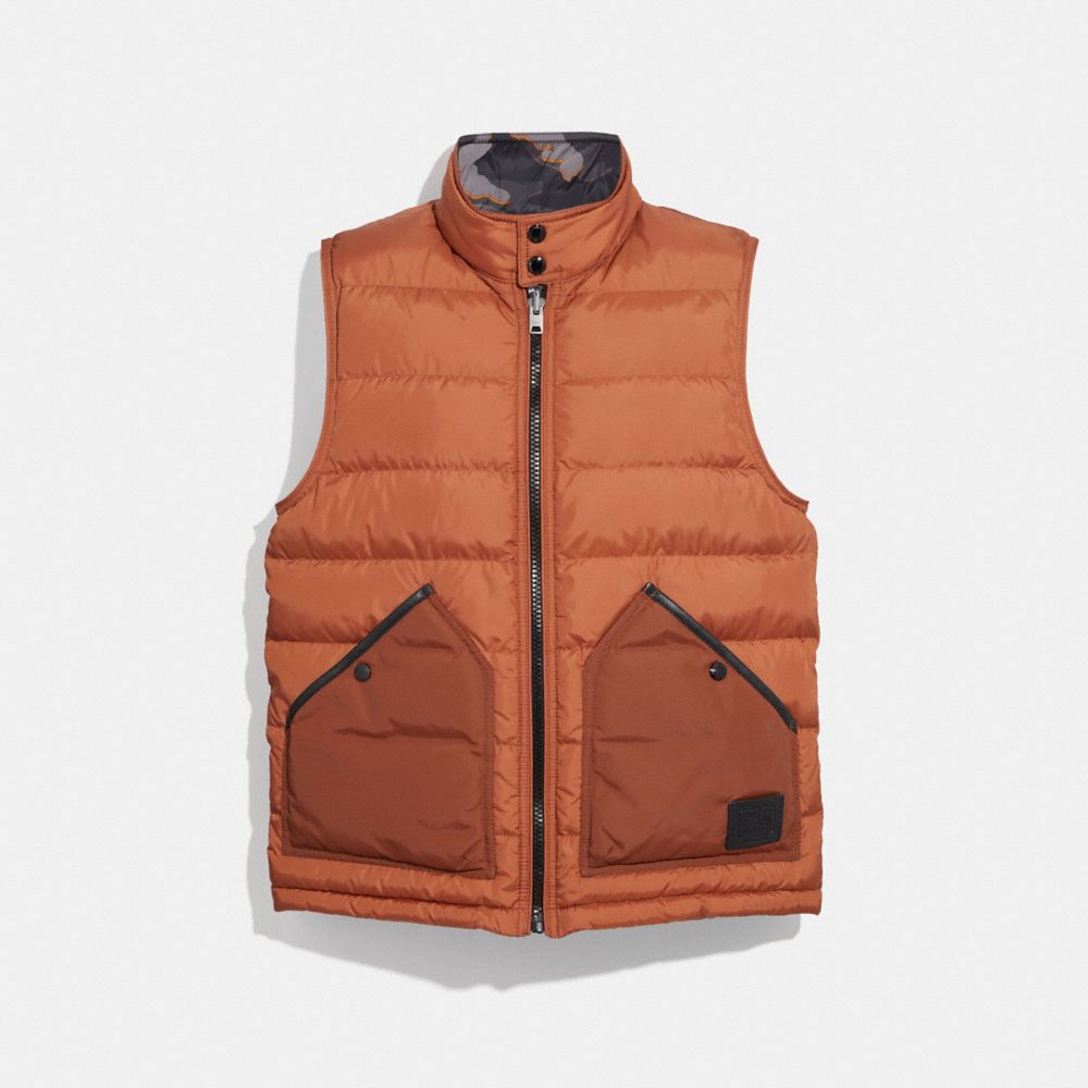 REVERSIBLE DOWN VEST - RUST GREY CAMO - COACH F33788