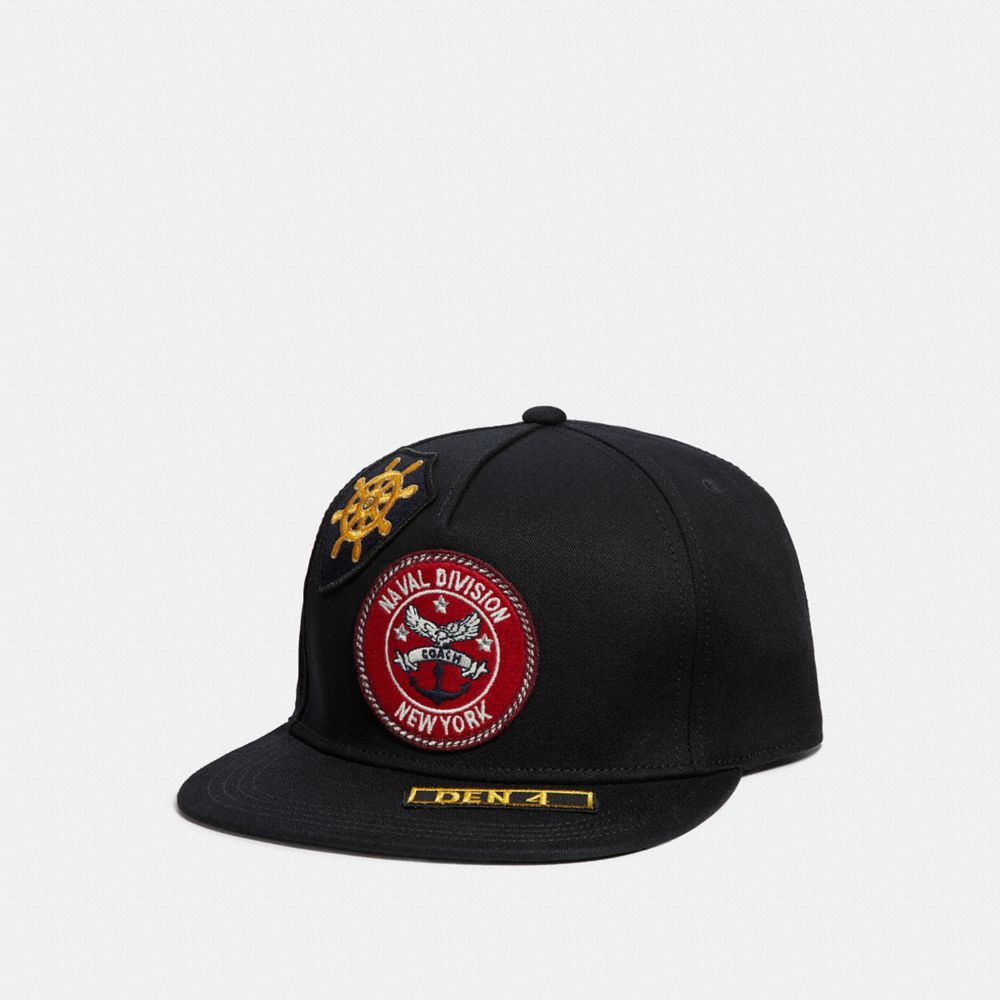 COACH FLAT BRIM HAT WITH PATCHES - BLACK - f33817