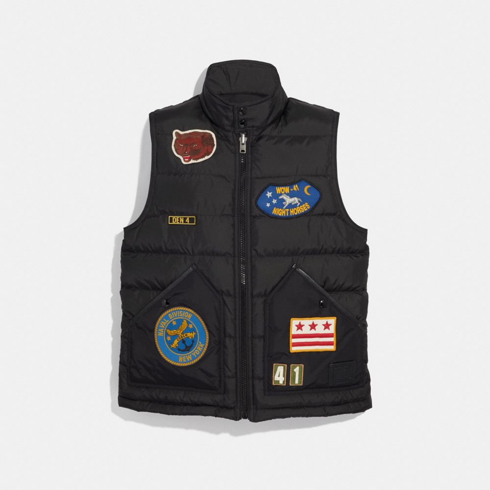 DOWN VEST WITH PATCHES - f33821 - BLACK