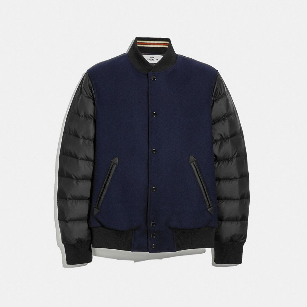 WOOL AND NYLON DOWN VARSITY JACKET - NAVY BLACK - COACH F33829