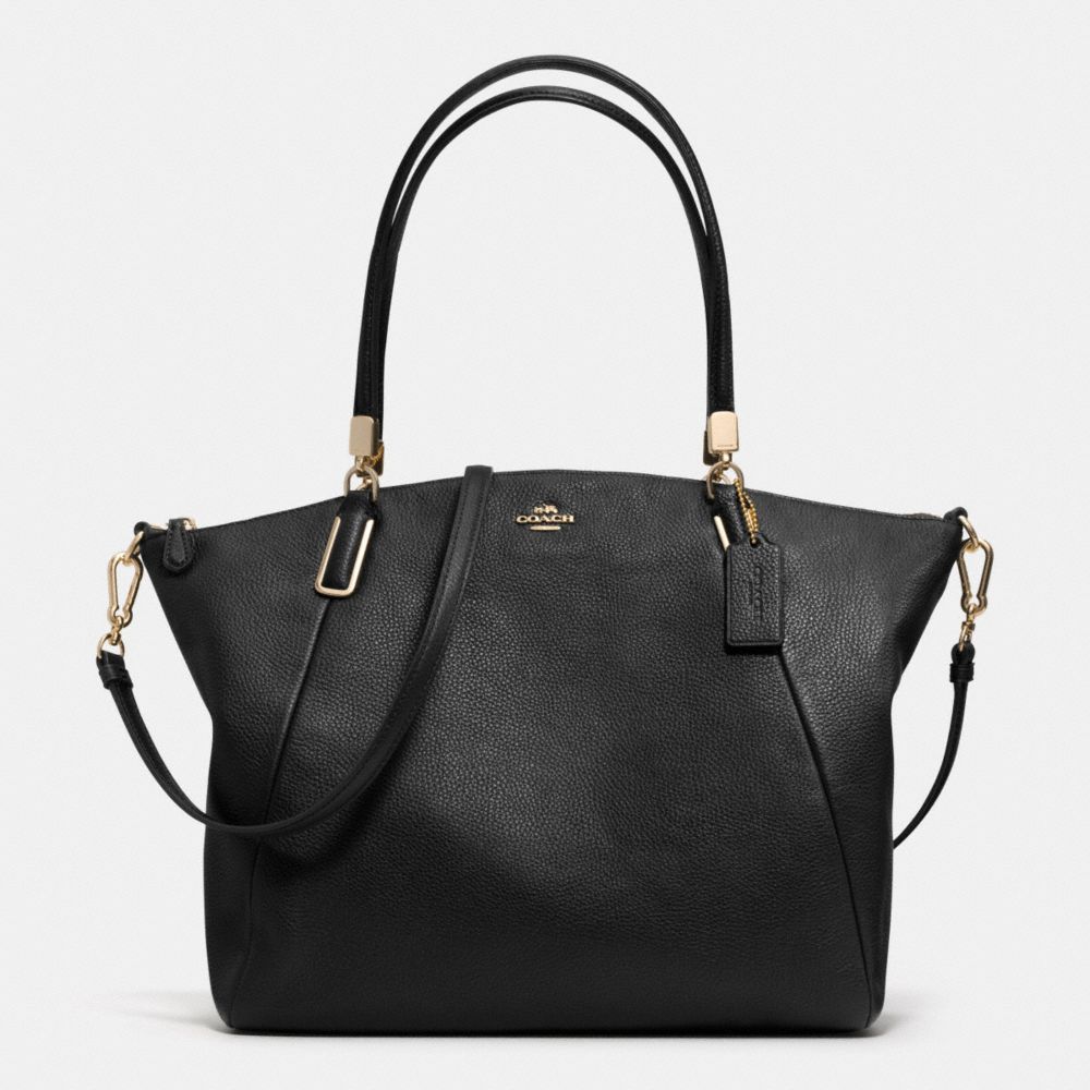 KELSEY SATCHEL IN PEBBLE LEATHER - f33854 -  LIGHT GOLD/BLACK