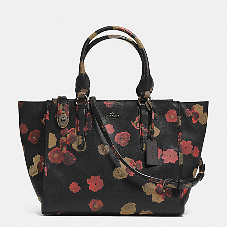 COACH F33855 CROSBY CARRYALL IN FLORAL PRINT LEATHER -BN/BLACK-MULTI