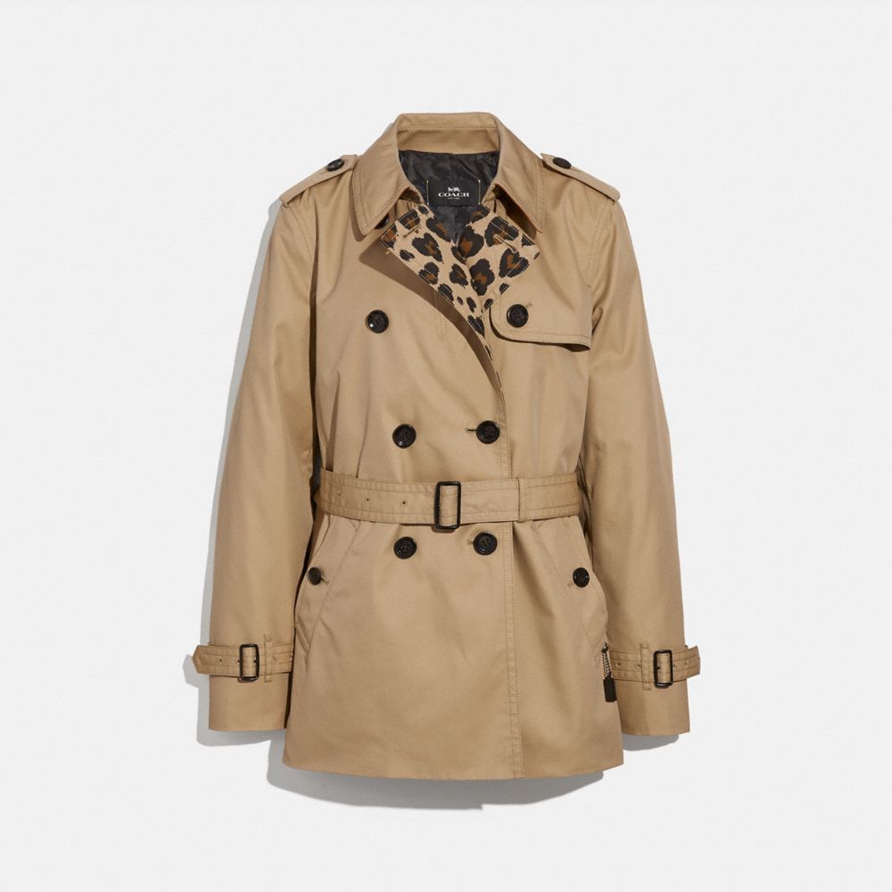 COACH F33870 Leopard Print Short Trench CLASSIC KHAKI