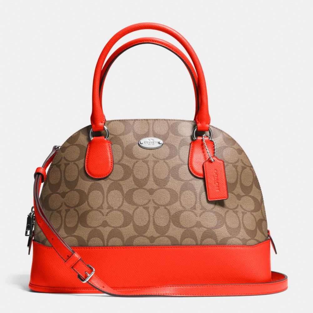 COACH F33904 Cora Domed Satchel In Signature SILVER/KHAKI/ORANGE