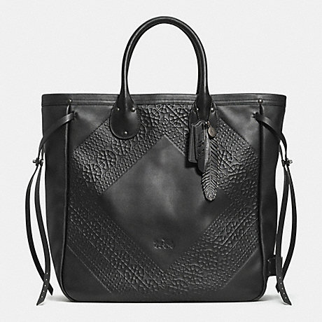 COACH F33925 TATUM TALL TOTE IN TOOLING LEATHER BNBLK