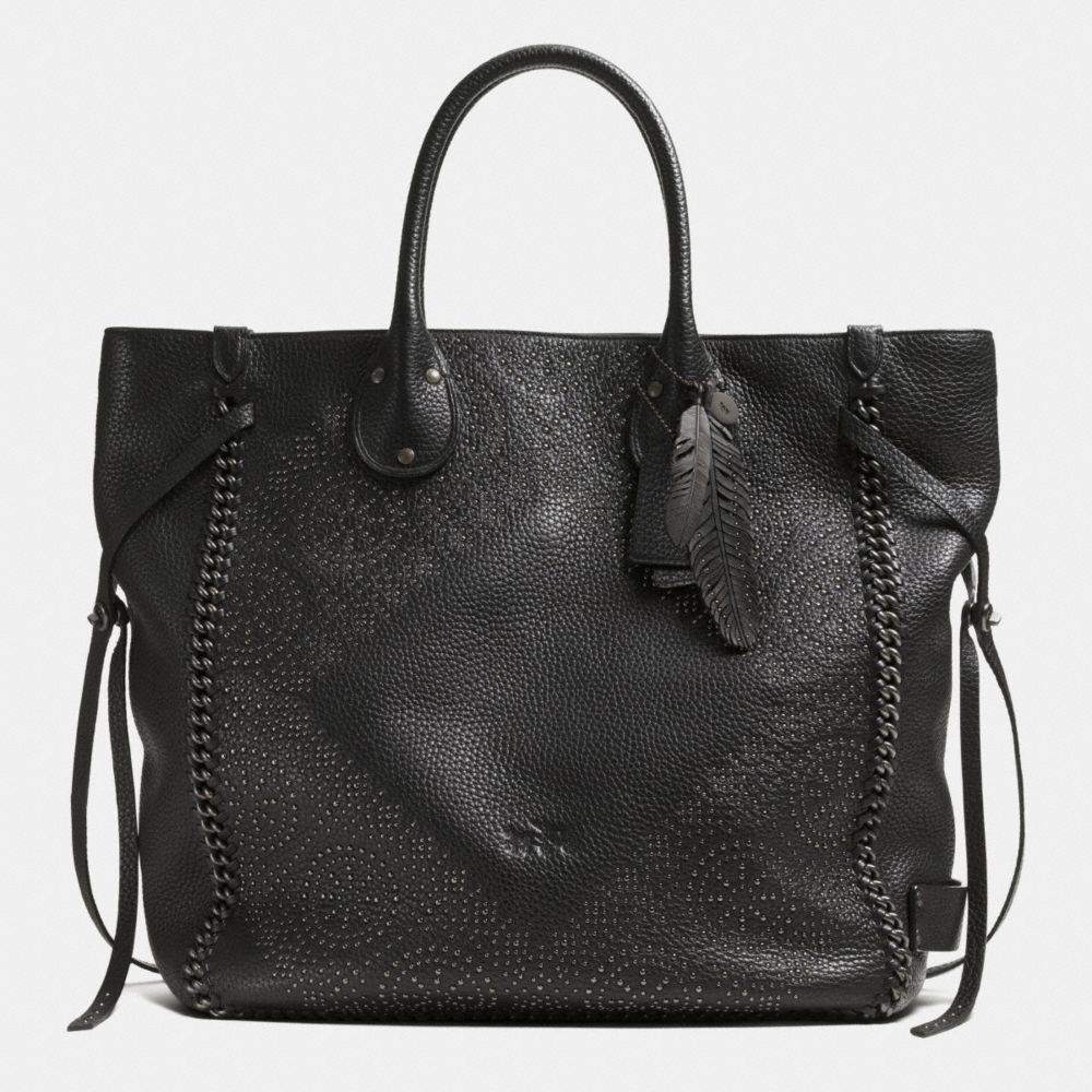 COACH F33928 Tatum Large Studded Tall Tote In Whiplash Leather BNBLK