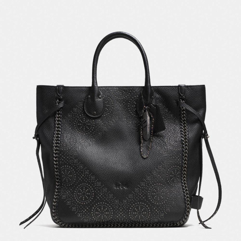 TATUM STUDDED TALL TOTE IN PEBBLE LEATHER - BNBLK - COACH F33938