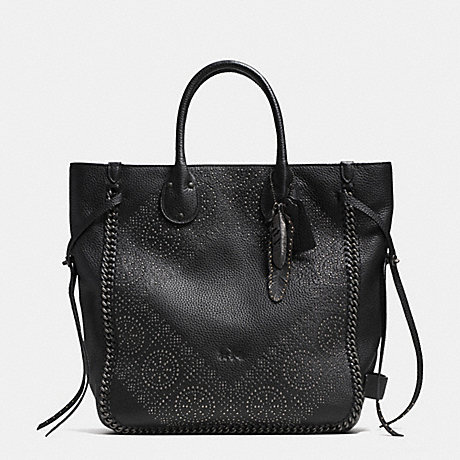 COACH TATUM STUDDED TALL TOTE IN PEBBLE LEATHER - BNBLK - f33938