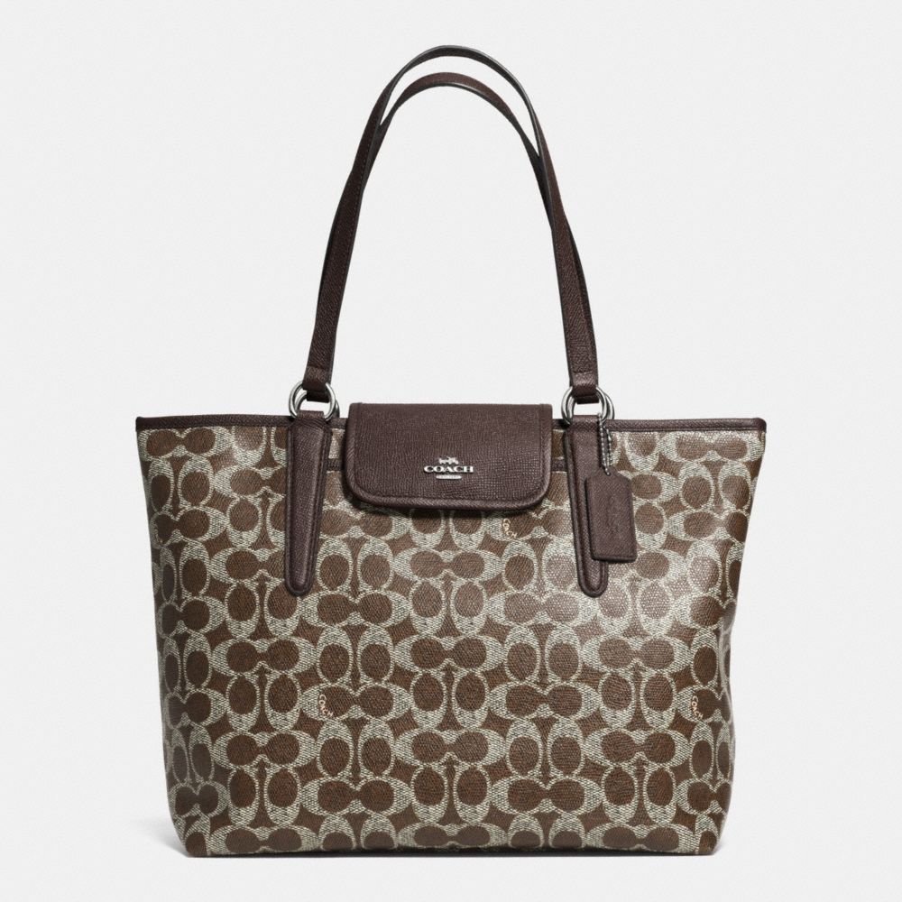 COACH F33960 - WARD TOTE IN SIGNATURE COATED CANVAS  SILVER/BROWN/BROWN