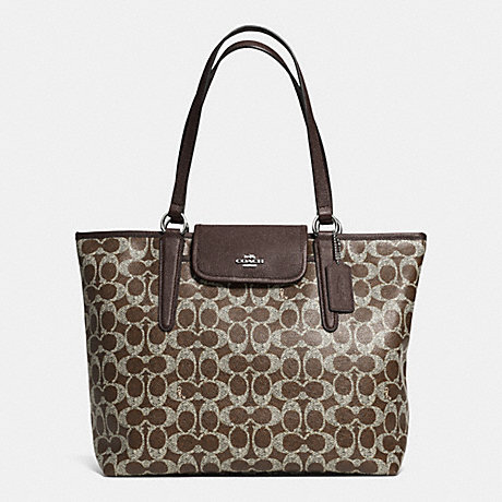 COACH F33960 WARD TOTE IN SIGNATURE COATED CANVAS -SILVER/BROWN/BROWN