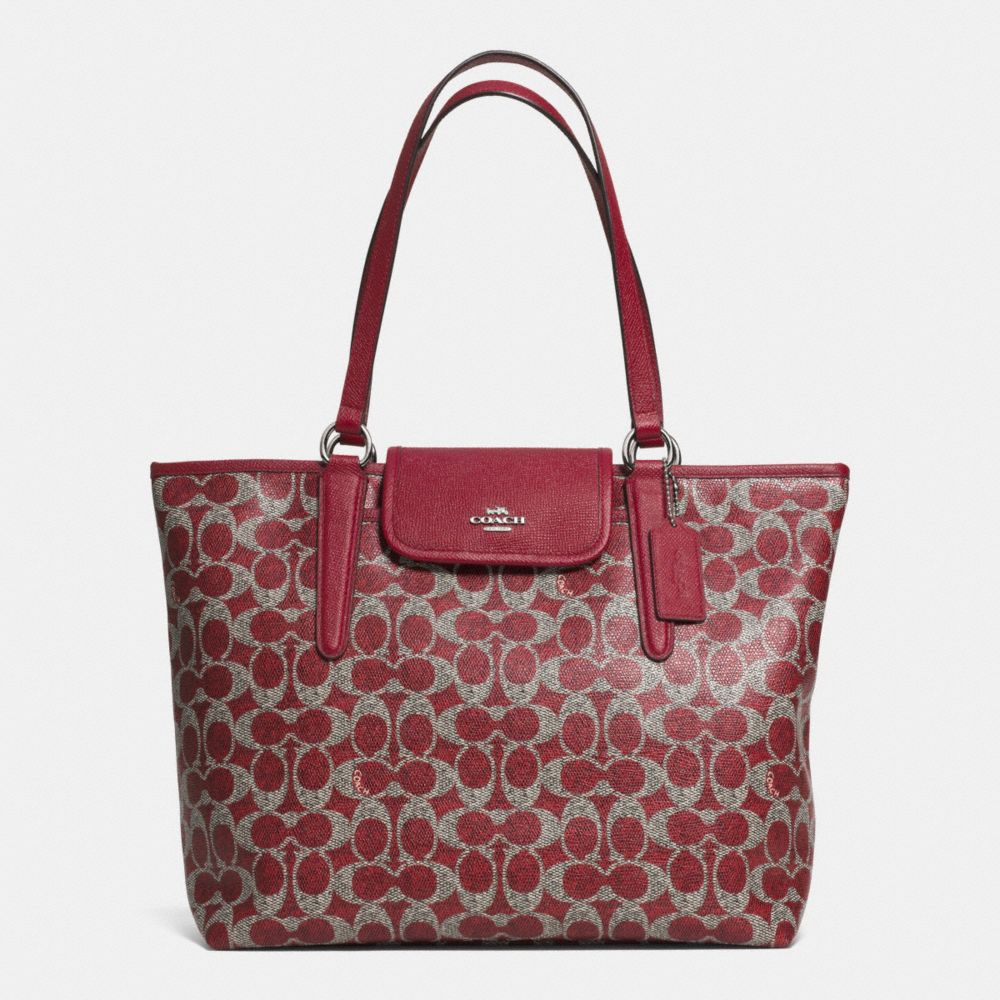 COACH F33960 - WARD TOTE IN SIGNATURE COATED CANVAS  SILVER/RED/RED