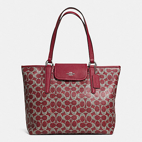COACH F33960 WARD TOTE IN SIGNATURE COATED CANVAS -SILVER/RED/RED